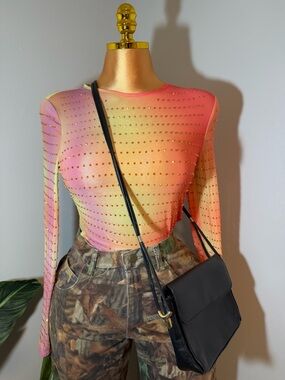 SHEIN Pink & Yellow Ombré Studded Long-Sleeve Bodysuit